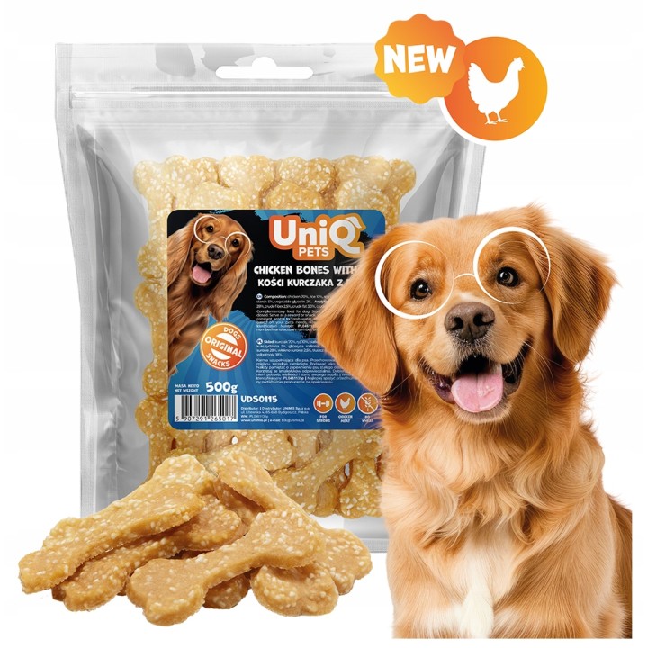 UNIQ PETS PRZYSMAKI DLA PSA CHEWY 500g kostki z kurczakiem i ryżem
