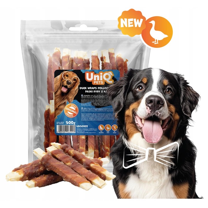 UNIQ PETS PRZYSMAKI DLA PSA MEATY 500g paski ryby z kaczką