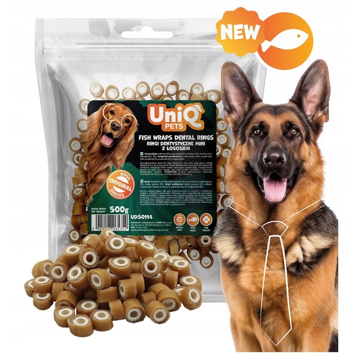 UNIQ PETS PRZYSMAKI DLA PSA CHEWY 500g ringi dental z łososiem