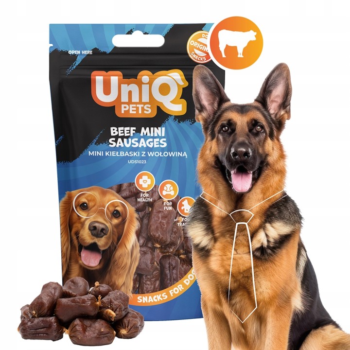 UNIQ PETS PRZYSMAKI DLA PSA WAGGI 80g mini kiełbaski z wołowiną
