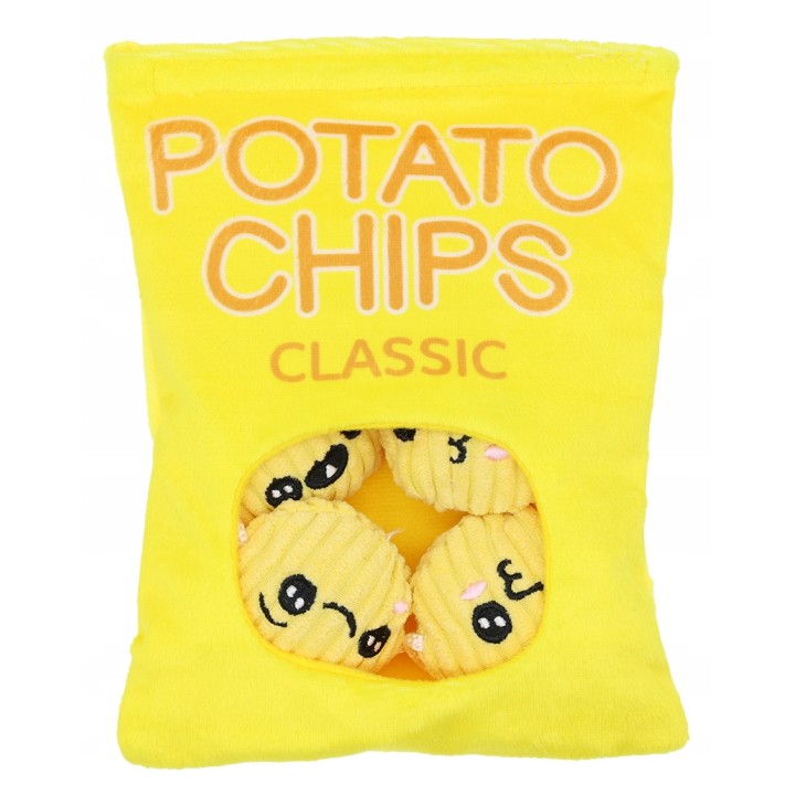 UNIQ PETS zabawka dla psa paczka chipsów z chrupkami na sznurku i piszczałką 15x20cm