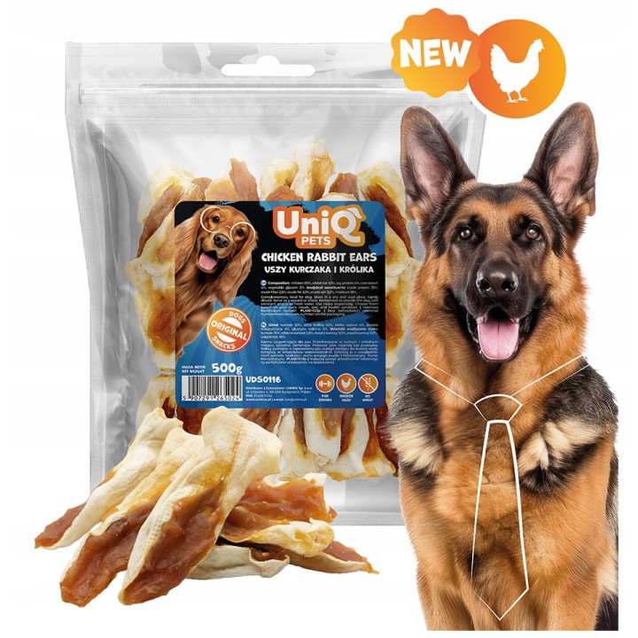 UNIQ PETS PRZYSMAKI DLA PSA MEATY 500g uszy królicze z kurczakiem