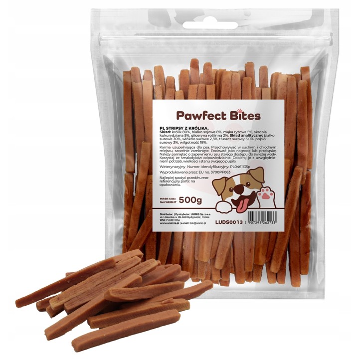 PAWFECT BITES przysmaki dla psa stripsy paski z krolik 500g