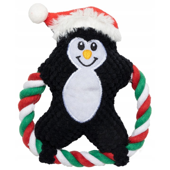 UNIQ PETS Pluszowa zabawka dla psa SQUEAKIES świąteczny pierścieniowy szarpak z piszczałką 20×20 cm
