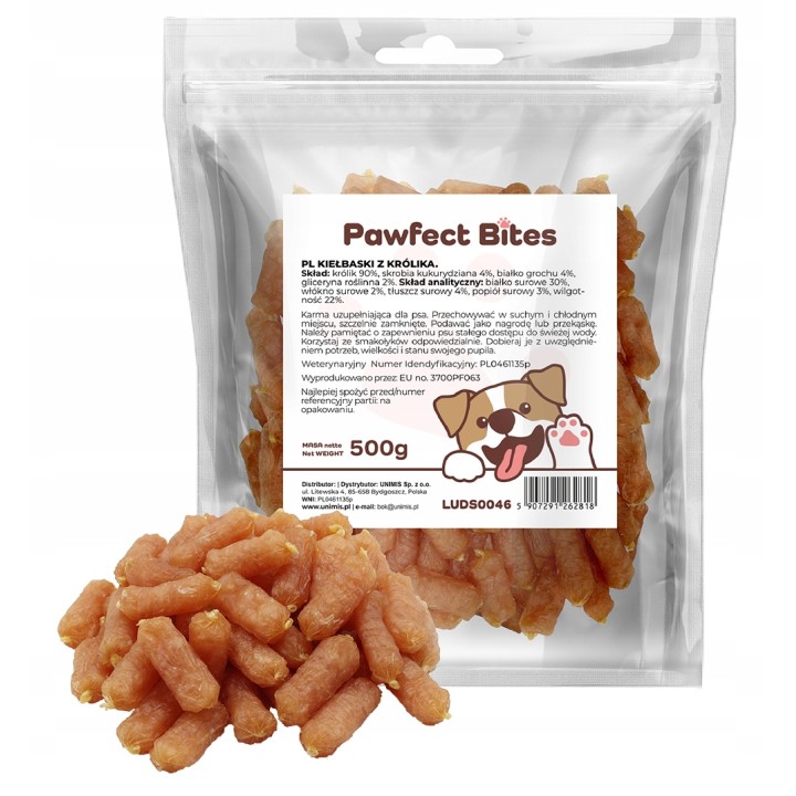 PAWFECT BITES miękkie kiełbaski z królika 500g