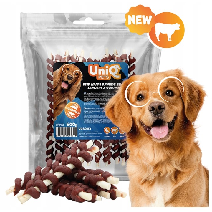 UNIQ PETS PRZYSMAKI DLA PSA RAWHIDE 500g zawijasy z wołowiną