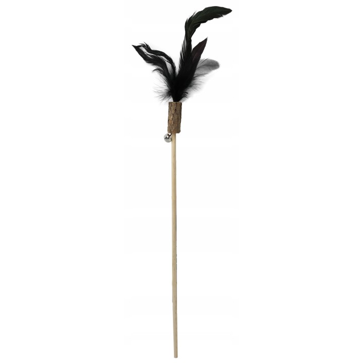 UNIQ PETS ZABAWKA DLA KOTA SWISHY drewniana wędka z kłodą i czarnym piórem 38-58cm