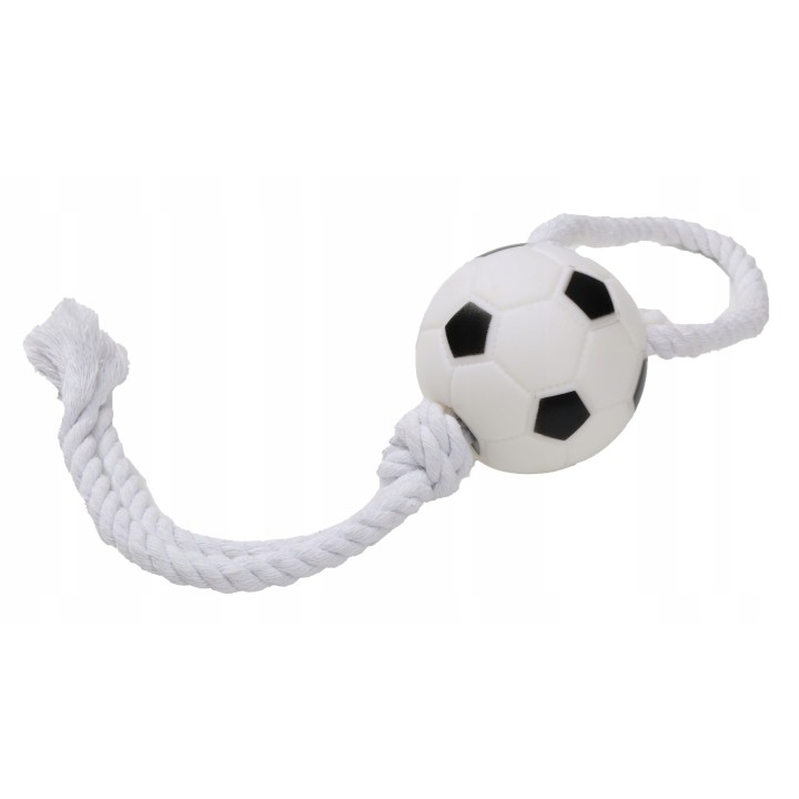 UNIQ PETS zabawka dla psa winylowa piłka soccer na sznurku z piszczałką 35cm