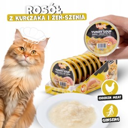 Mokra karma dla kota z kurczakiem Uniq Pets 30g x 8szt | Rosół z kurczaka i żeń-szenia