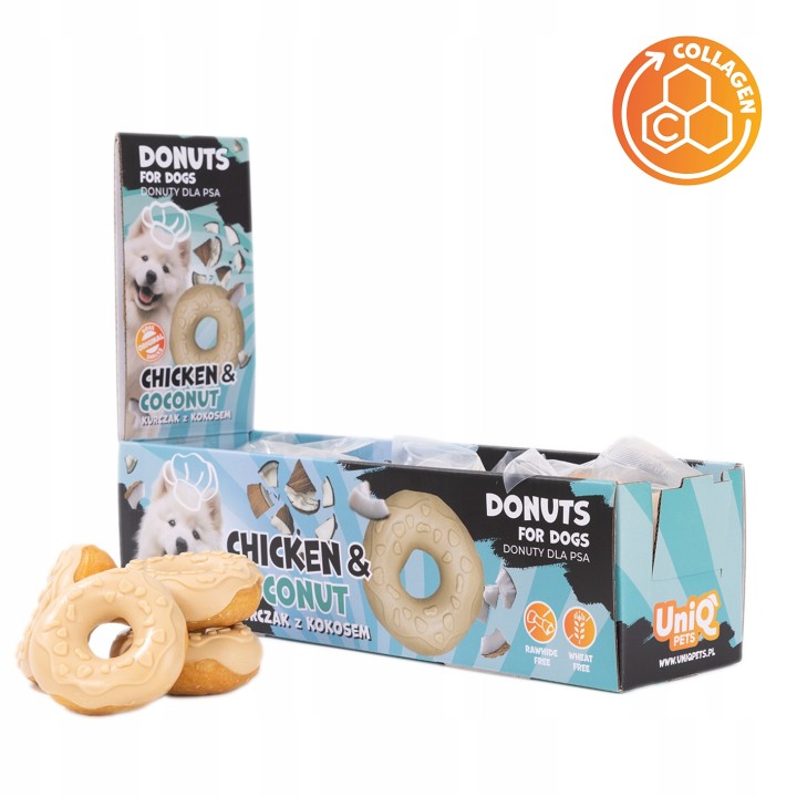 UNIQ PETS PRZYSMAKI DLA PSA COLLAGEN 50 g x 10 szt donut z kurczakiem i kokosem 7cm