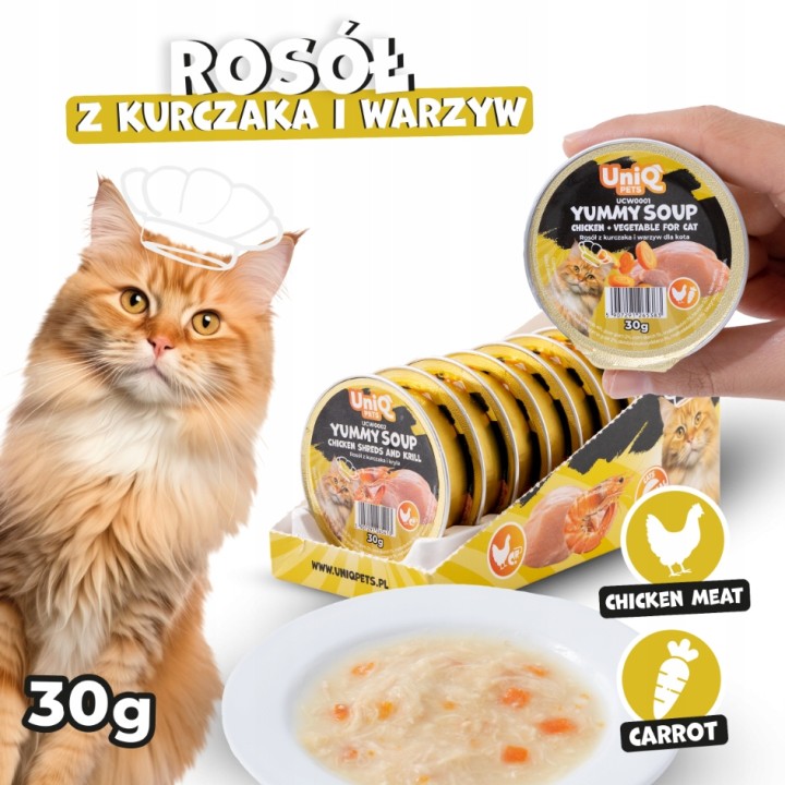 Karma mokra dla kota kurczak Uniq Pets 30g x 8szt | Rosół z kurczaka i kryla