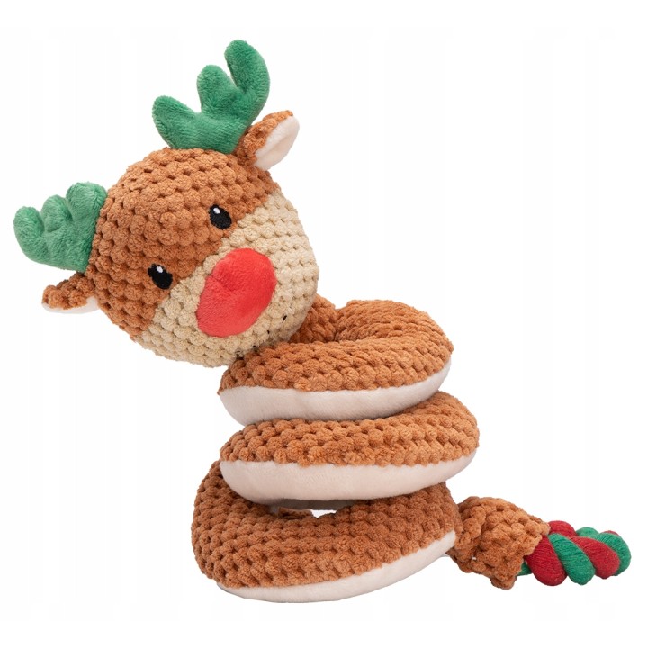 UNIQ PETS PLUSZOWA ZABAWKA DLA PSA SQUEAKIES Szarpak zawinięty reniferek z piszczałką 36x11x9cm