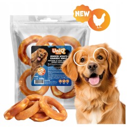 UNIQ PETS PRZYSMAKI DLA PSA RAWHIDE 500g pierścienie ze skóry wołowej owinięte kurczakiem 12 cm