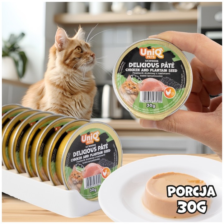 UNIQ PETS KARMA MOKRA DLA KOTA DELICIOUS Pâté 30 g x 8 szt. tacek. pasztecik wołowy z babką płesznik