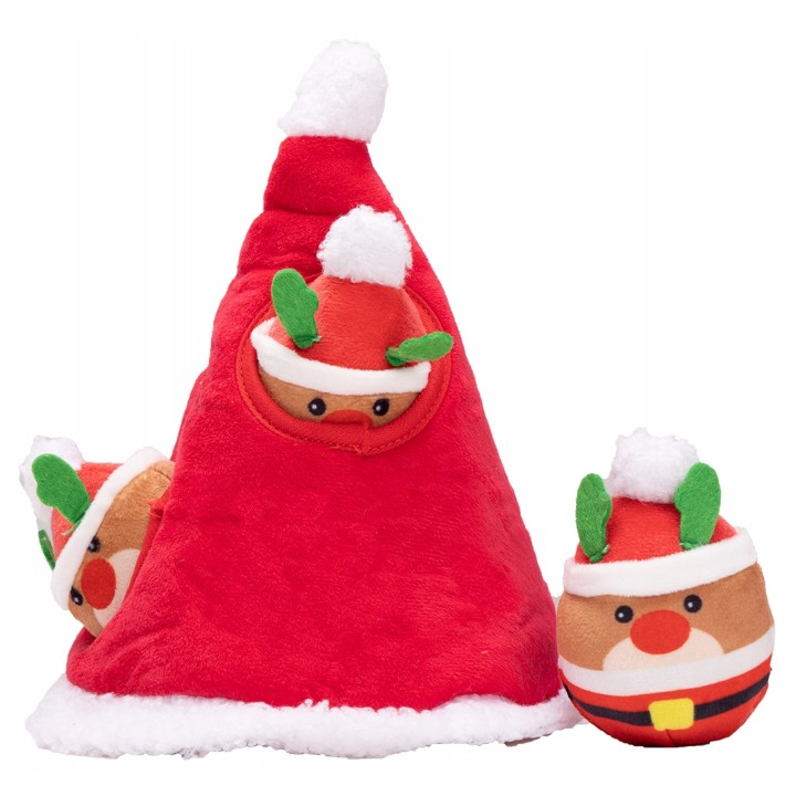UNIQ PETS PLUSZOWA ZABAWKA DLA PSA SNIFFIES Mini mikołaje w świątecznej czapce z piszczałką Czapka świąteczna: 22x18,5x18,5cm,