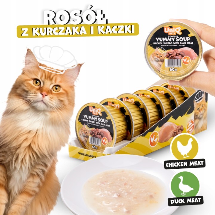 UNIQ PETS Karma morka dla kota rosół z kawałkami kurczaka i paluszkami z przegrzebków 60g x 6szt YUMMY SOUP