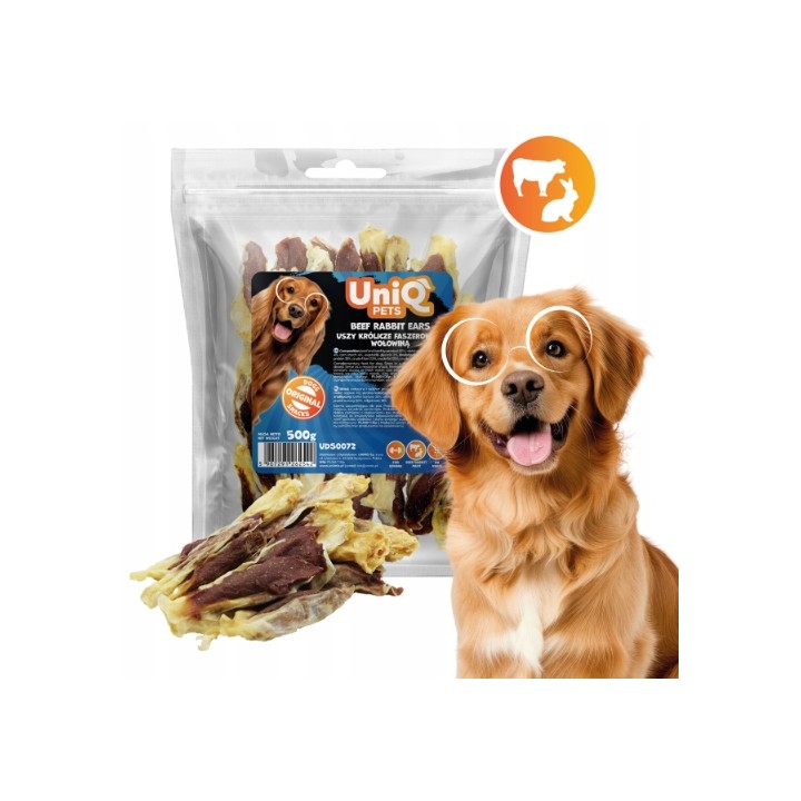 UNIQ PETS PRZYSMAKI DLA PSA MEATY 500g uszy królicze faszerowane wołowiną