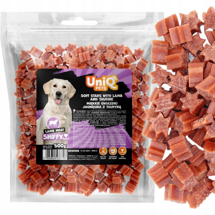 UNIQ PETS PRZYSMAKI DLA PSA SNIFFY 500g miękkie gwiazdki jagnięcina z tauryną