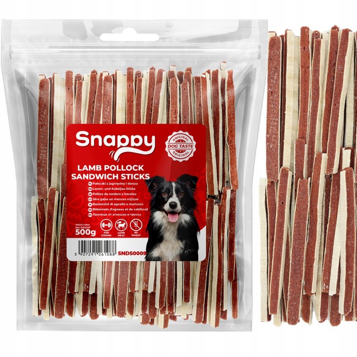 Paski z jagnięciny dla psa - kanapka dla psa jagnięciny i dorsza 500g SNAPPY