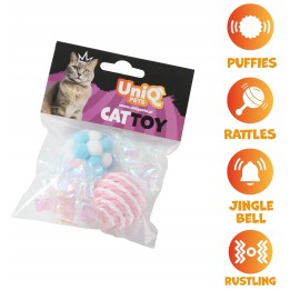 UNIQ PETS ZABAWKA DLA KOTA PUFFIES zestaw 4 piłek pluszowych, sznurkowych i szeleszczących
