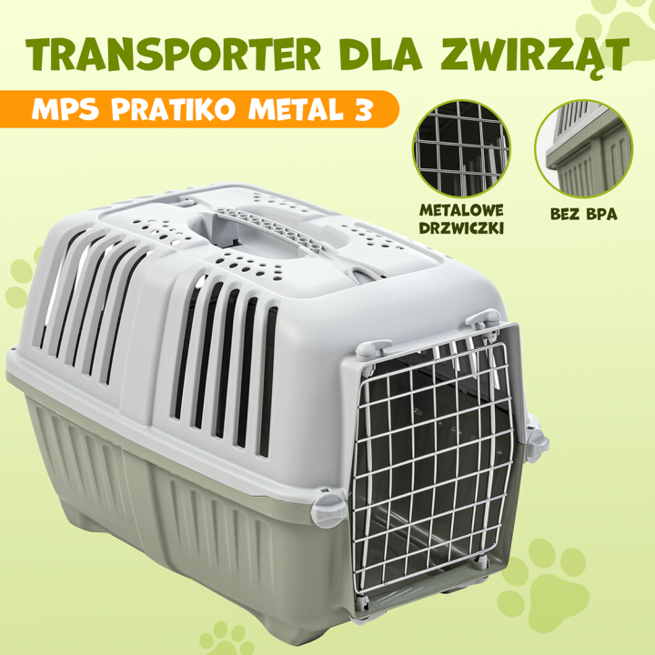 MPS PET TRANSPORTER DLA ZWIERZĄT FURFORT PRATIKO METAL 3 BPA FREE zielony 60x40x39cm do 15 kg