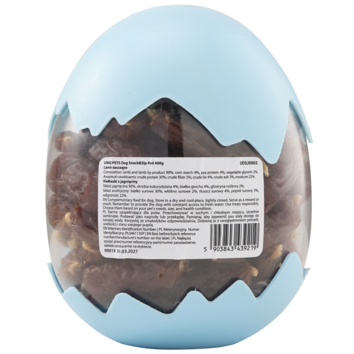 UNIQ PETS DOG SNACK&SIP SNIFFY 400g pod kiełbaski z jagnięciny