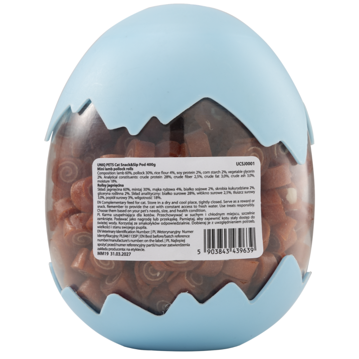 UNIQ PETS CAT SNACK&SIP SNIFFY 400g pod Rollsy jagnięcina