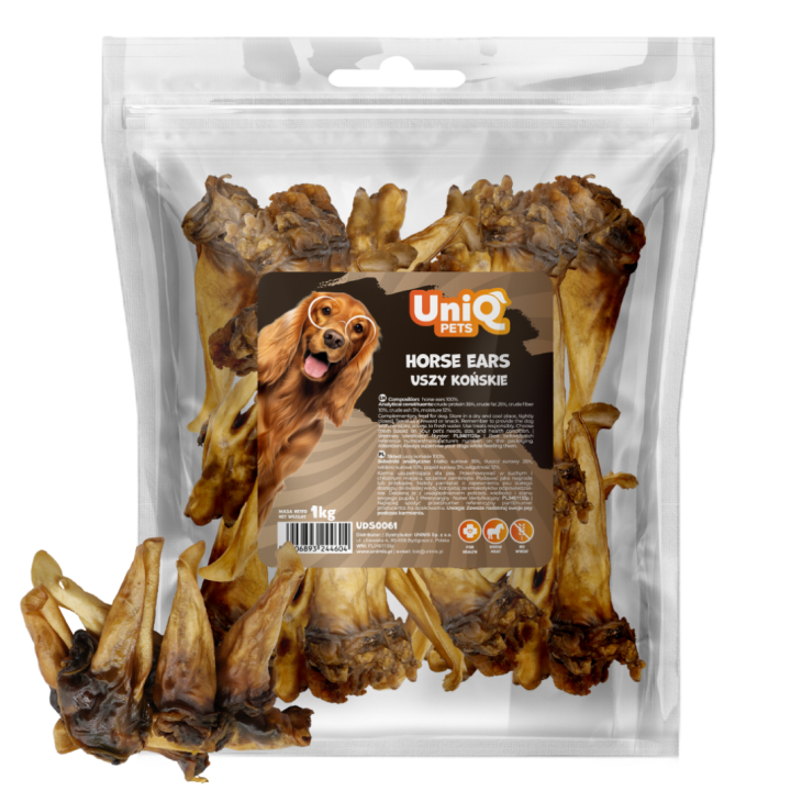Naturalne przysmaki dla psa uszy końskie 1kg UNIQ PETS