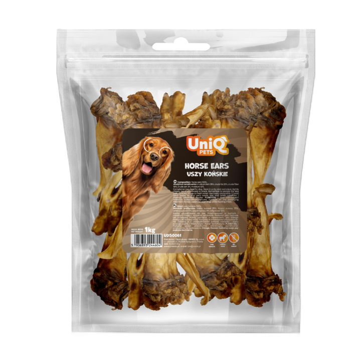Naturalne przysmaki dla psa uszy końskie 1kg UNIQ PETS