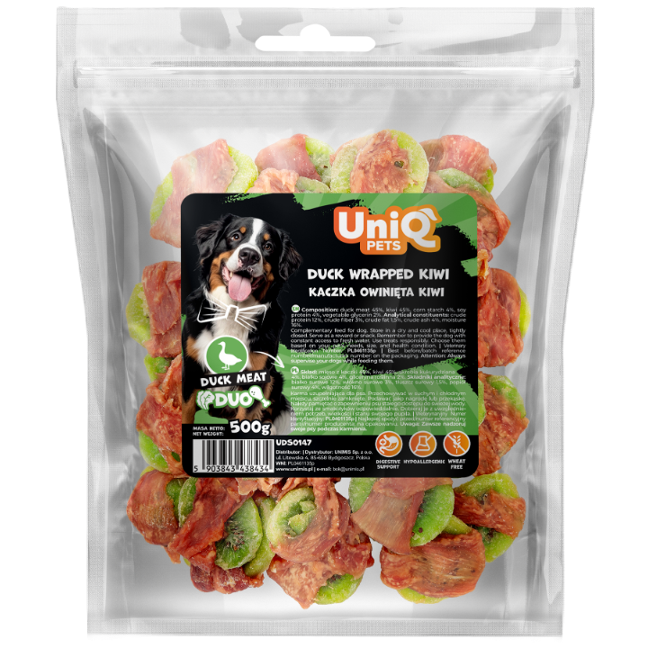 Przysmaki dla psa kaczka z kiwi 500g UNIQ PETS