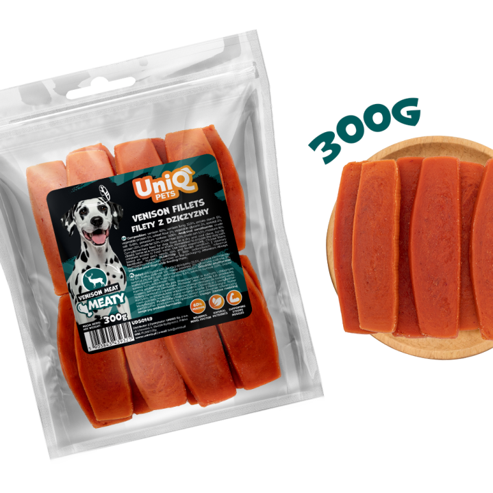 UNIQ PETS PRZYSMAKI DLA PSA MEATY 300g filety z dziczyzny