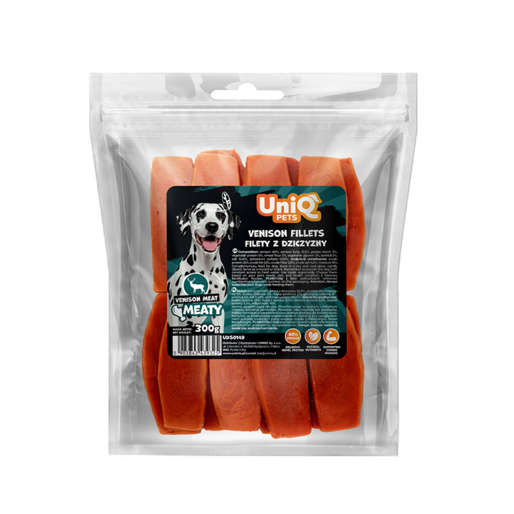 UNIQ PETS PRZYSMAKI DLA PSA MEATY 300g filety z dziczyzny