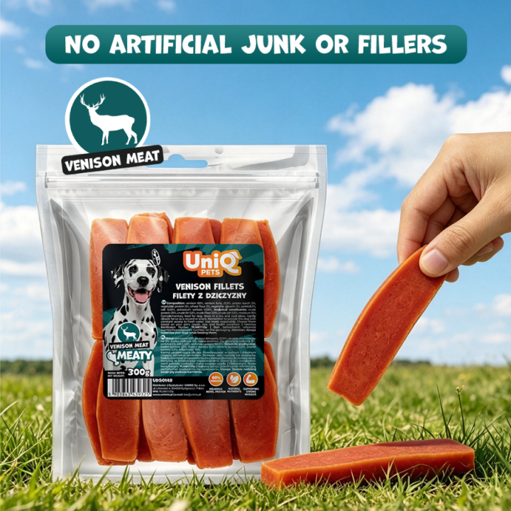UNIQ PETS PRZYSMAKI DLA PSA MEATY 300g filety z dziczyzny