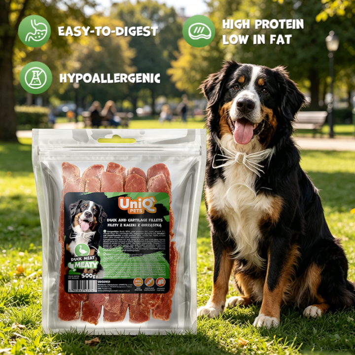 UNIQ PETS PRZYSMAKI DLA PSA MEATY 500g filety z kaczki z chrząstką