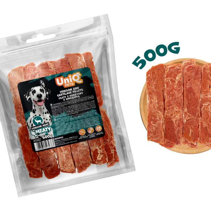 UNIQ PETS PRZYSMAKI DLA PSA MEATY 500g filety z dziczyzny z chrząstką