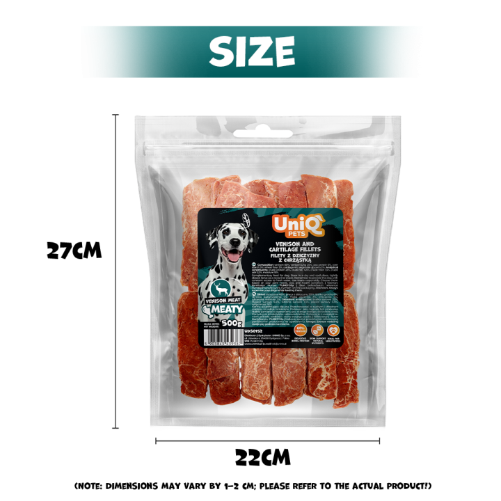 UNIQ PETS PRZYSMAKI DLA PSA MEATY 500g filety z dziczyzny z chrząstką