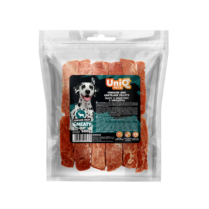 UNIQ PETS PRZYSMAKI DLA PSA MEATY 500g filety z dziczyzny z chrząstką