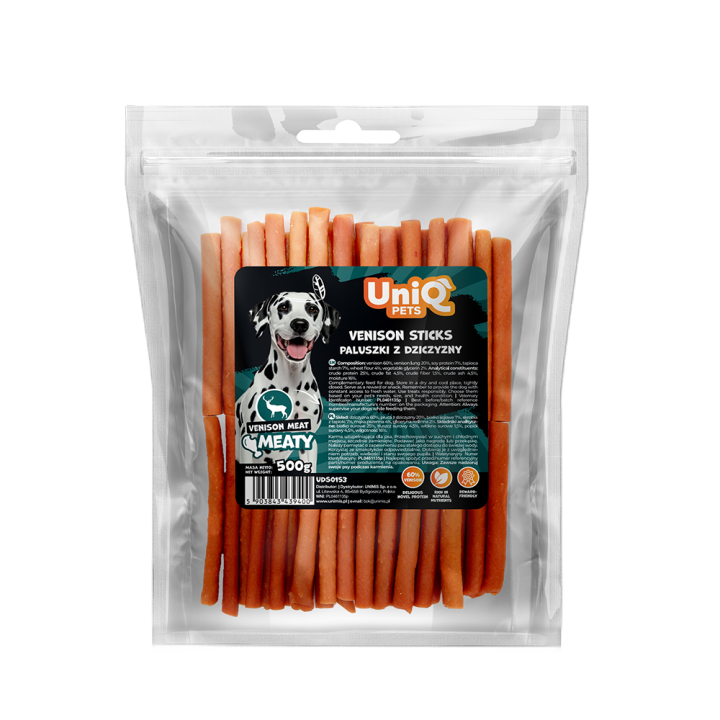 UNIQ PETS PRZYSMAKI DLA PSA MEATY 500g paluszki z dziczyzny