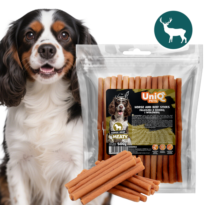 UNIQ PETS PRZYSMAKI DLA PSA MEATY 500g paluszki z konina i wołowiną