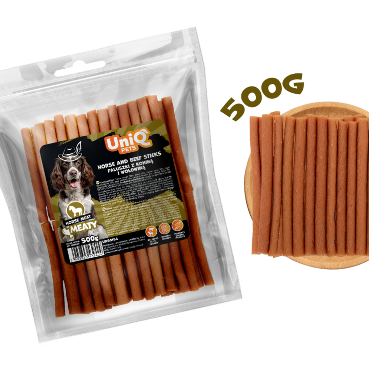 UNIQ PETS PRZYSMAKI DLA PSA MEATY 500g paluszki z konina i wołowiną