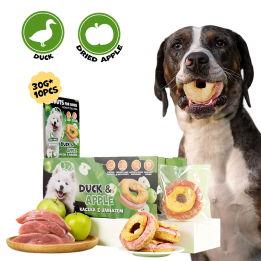UNIQ PETS PRZYSMAKI DLA PSA COLLAGEN & FRUIT 30g x 10 szt. - donut kolagenowy z kaczką i suszonym jabłkiem, 7 cm