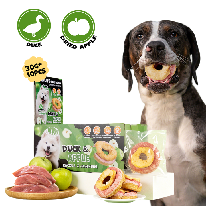 UNIQ PETS PRZYSMAKI DLA PSA COLLAGEN & FRUIT 30g x 10 szt. - donut kolagenowy z kaczką i suszonym jabłkiem, 7 cm
