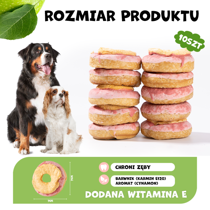 UNIQ PETS PRZYSMAKI DLA PSA COLLAGEN & FRUIT 30g x 10 szt. - donut kolagenowy z kaczką i suszonym jabłkiem, 7 cm