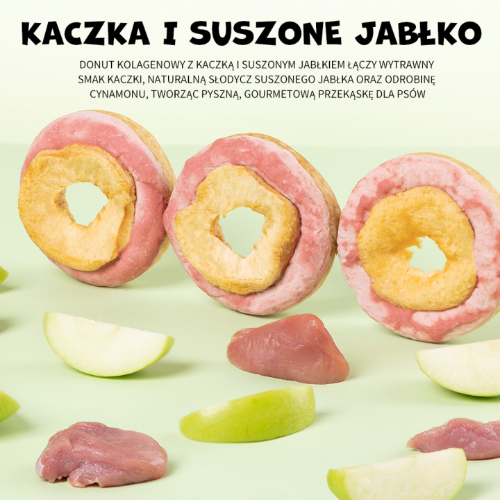 UNIQ PETS PRZYSMAKI DLA PSA COLLAGEN & FRUIT 30g x 10 szt. - donut kolagenowy z kaczką i suszonym jabłkiem, 7 cm
