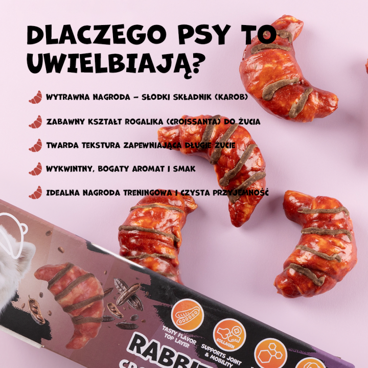 UNIQ PETS PRZYSMAKI DLA PSA COLLAGEN&FRENCH BREAKFAST 40g x 10 szt rogalik kolagenowy z królikiem i mączką z chleba świętojański