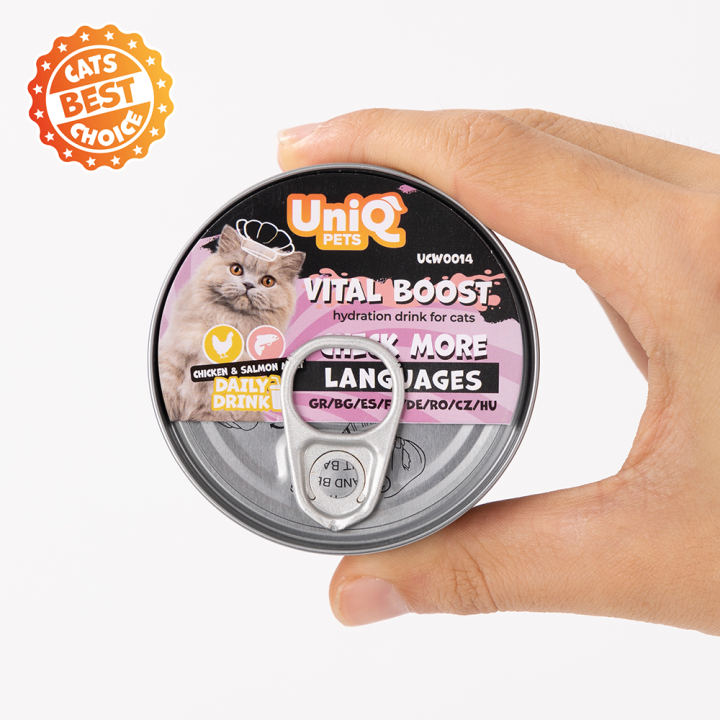 UNIQ PETS KARMA MOKRA DLA KOTA DAILY DRINK VITAL BOOST NAPÓJ NAWADNIAJĄCY szarpany kurczak, łosoś i jagoda, 85 ml x 8 szt., pusz