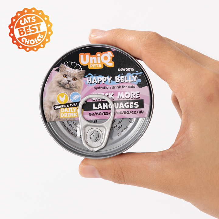 UNIQ PETS KARMA MOKRA DLA KOTA DAILY DRINK HAPPY BELLY NAPÓJ NAWADNIAJĄCY szarpany kurczak, tuńczyk i malina, 85 ml x 8 szt., pu