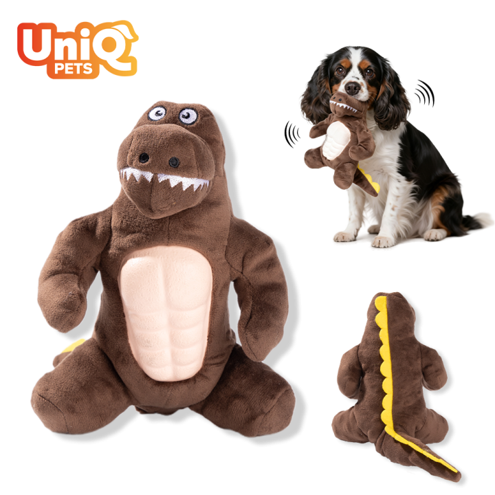UNIQ PETS PLUSZOWA ZABAWKA DLA PSA SQUEAKIES brązowy krokodyl z umięśnionym brzuchem i piszczałką, 15×25x20 cm