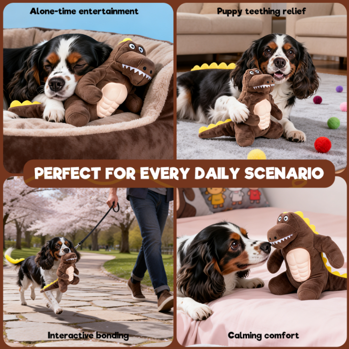 UNIQ PETS PLUSZOWA ZABAWKA DLA PSA SQUEAKIES brązowy krokodyl z umięśnionym brzuchem i piszczałką, 15×25x20 cm