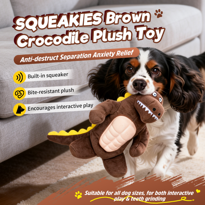 UNIQ PETS PLUSZOWA ZABAWKA DLA PSA SQUEAKIES brązowy krokodyl z umięśnionym brzuchem i piszczałką, 15×25x20 cm